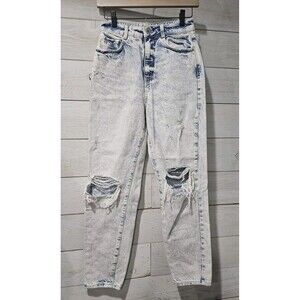 Zara Jeans 2 High Rise Mom Leg Ankle Rigid Marble Wash Destroyed 25 x 27